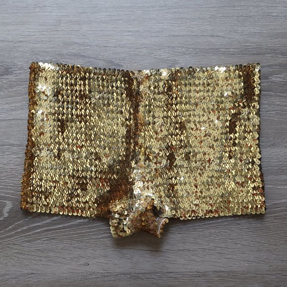 Pants - Gold Sequin stretchy booty shorts One Size